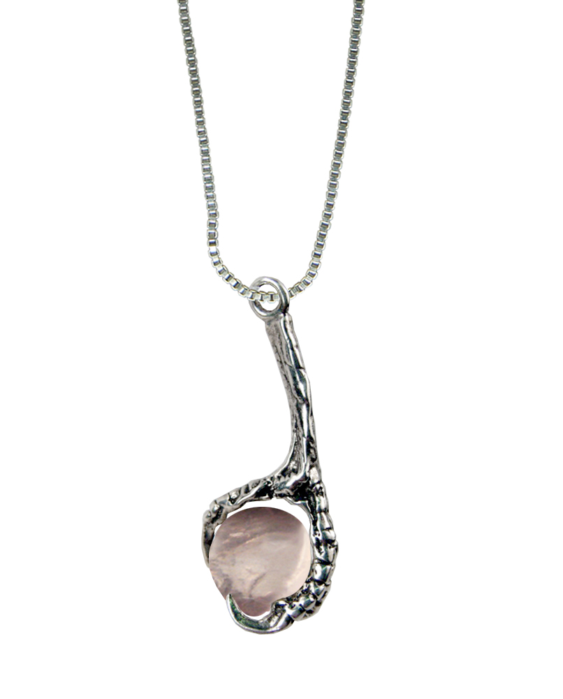 Sterling Silver Eagle's Claw Pendant With Rose Quartz